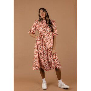 Roolee Midi Sweet Talk Red Floral Print Dress